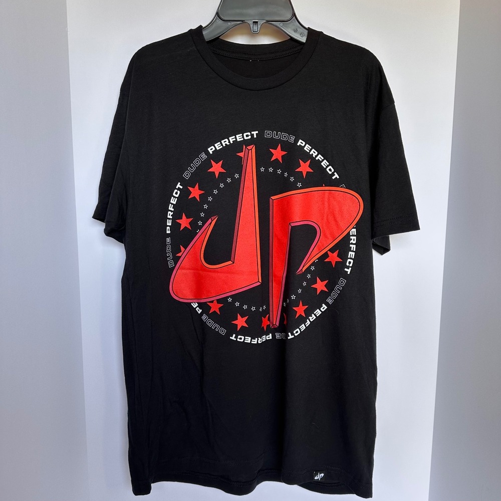 Dude‎ Perfect T-Shirt Medium Black Red Logo Graphic Tee Crew Neck Short Sleeve
